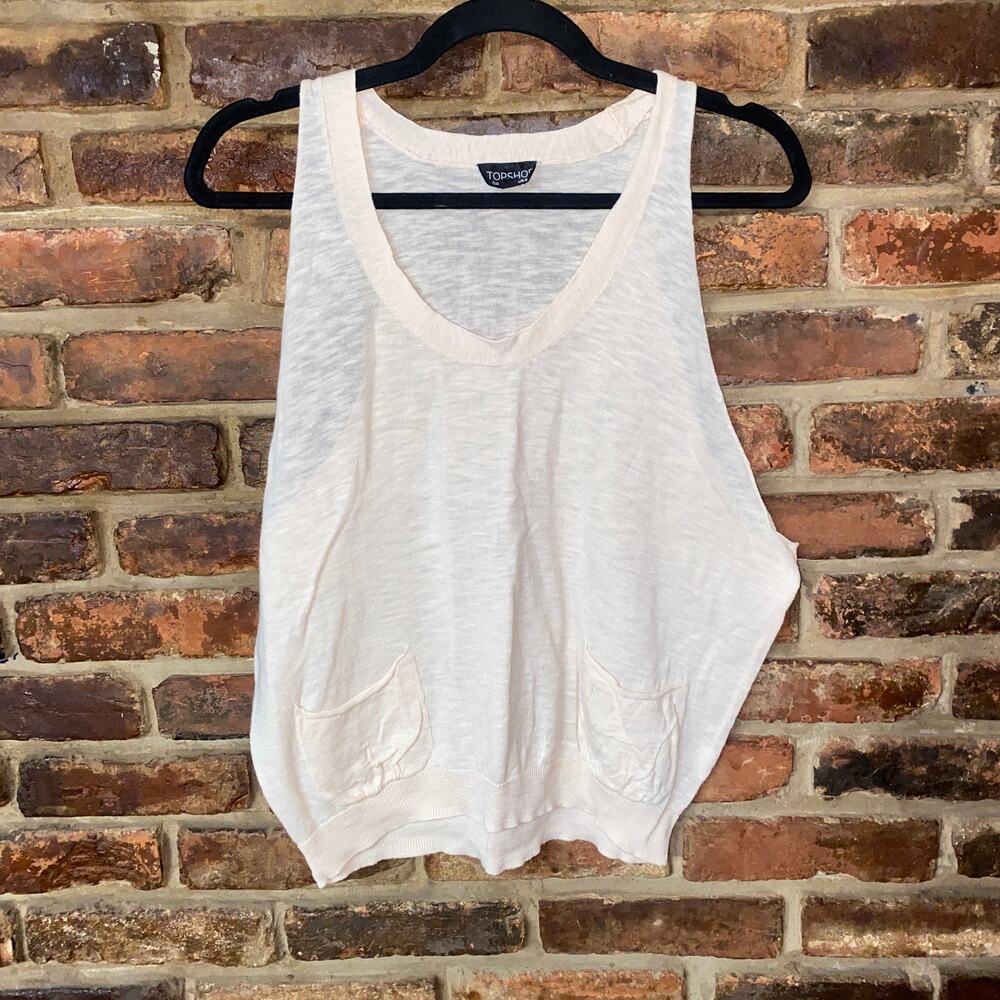 Topshop Pink Burnout Cotton Knit Sleeveless Tank Top w/ Pockets Women's Size 4